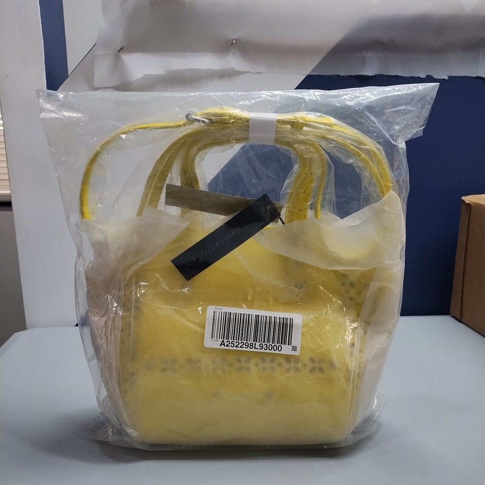 B. Makowsky Perforated Saffiano Mini Tessa Tote Bag Women Yellow Crossbody Strap - Picture 7 of 8